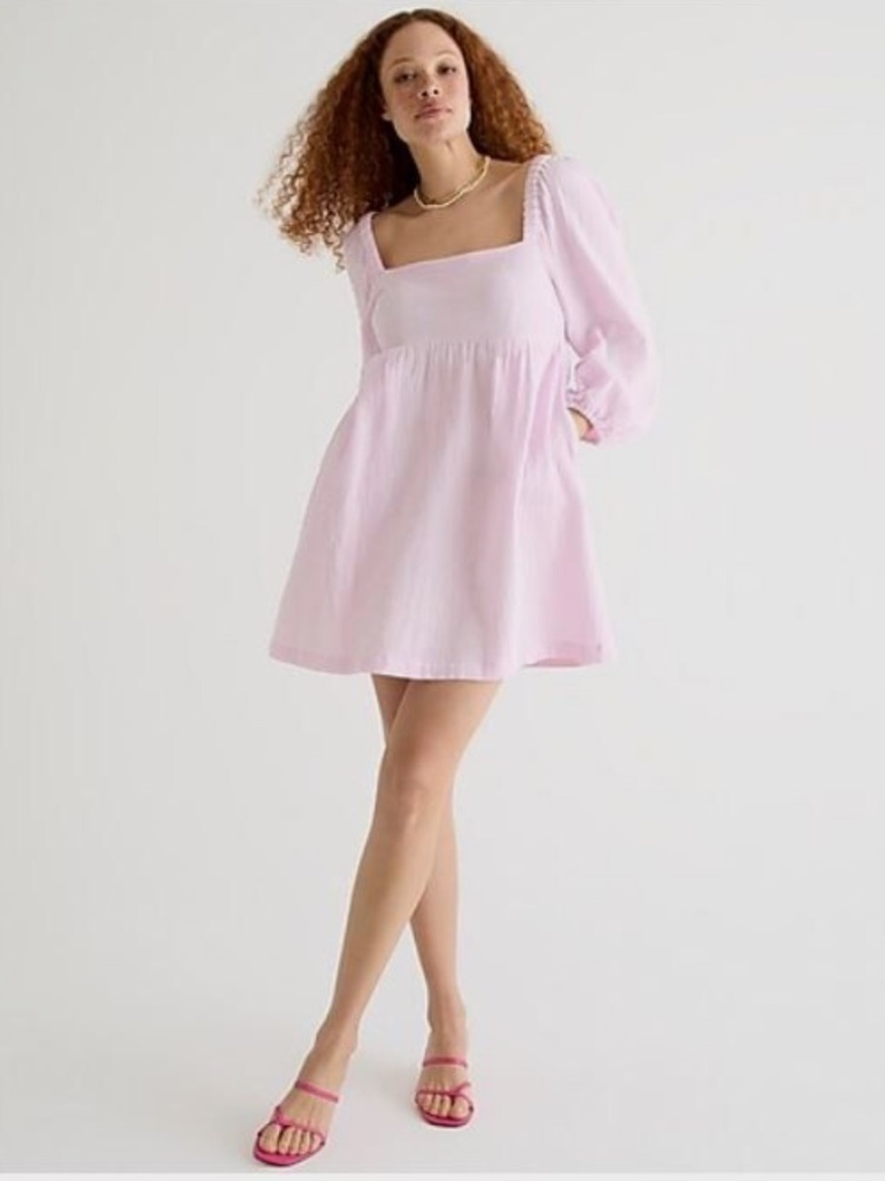 J. Crew Women Purple Soft Gauze Square Neck Long Sleeve Smocked Mini Dress S
